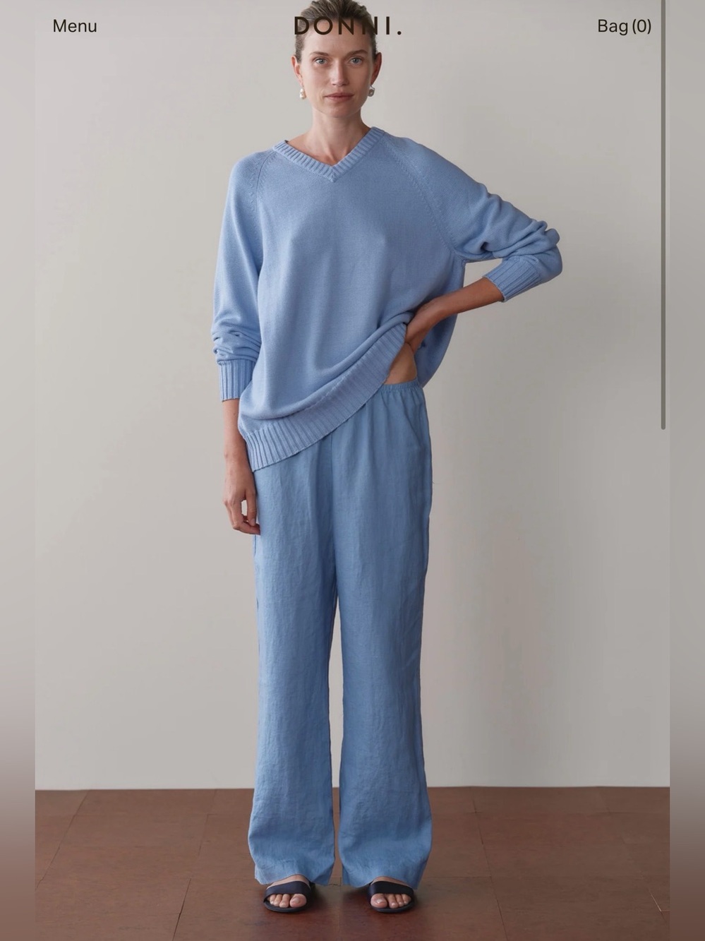 DONNI. Linen Simple Pant in Cornflower Blue - S